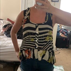 Sheer racer back high low tank ruffle bottom